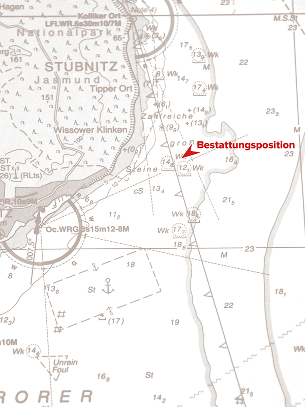 Bestattungskarte von Seebestattung Rügen mit Bestattungsposition